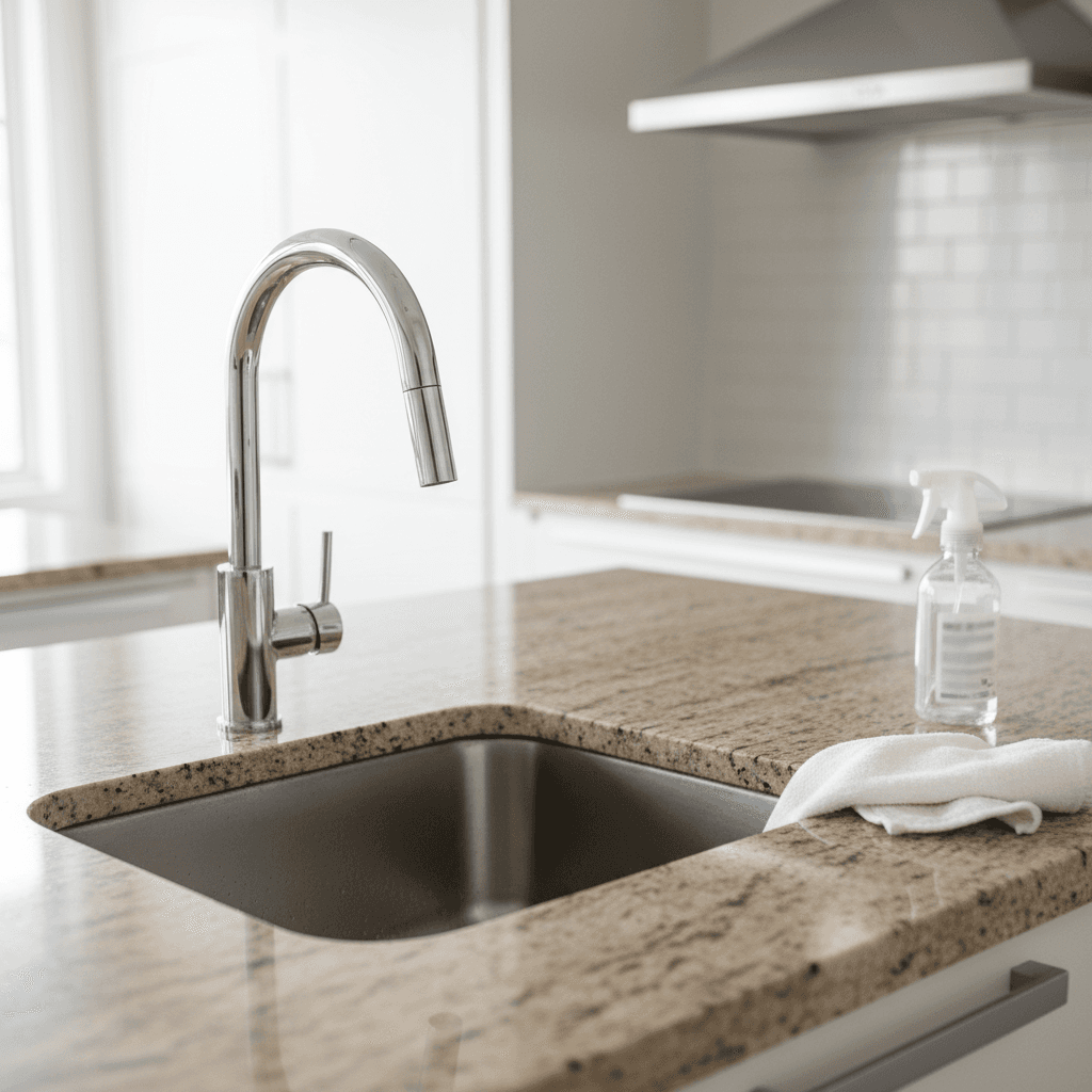 Spotless kitchen countertop after cleaning