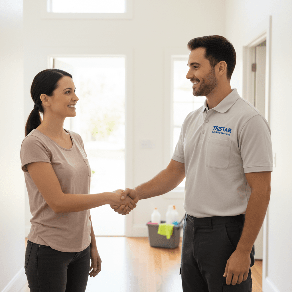 Customer and cleaning professional building trust and rapport