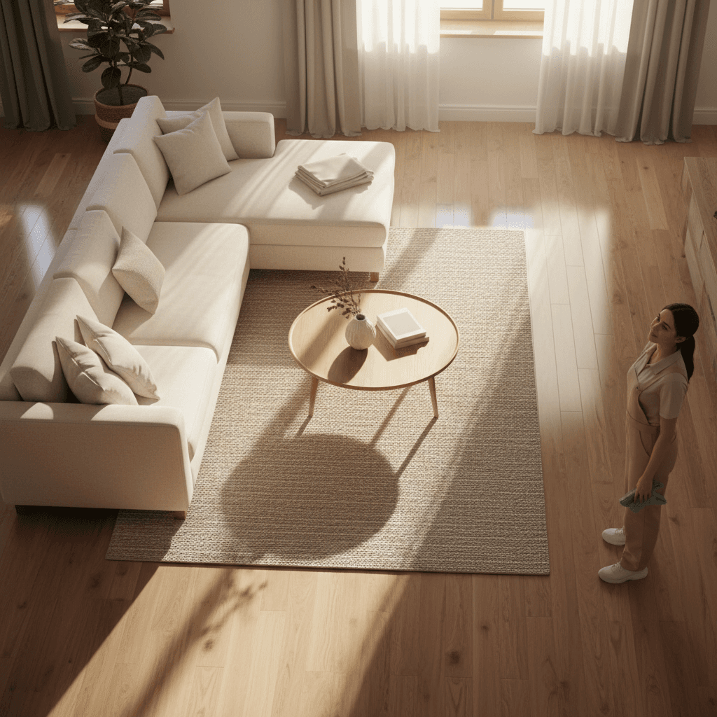 Clean, organized living room after professional cleaning service