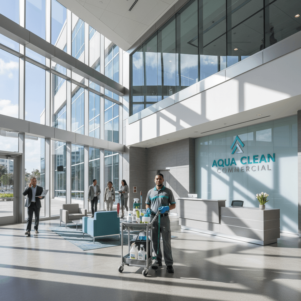 Commercial cleaning professional in West Palm Beach office building