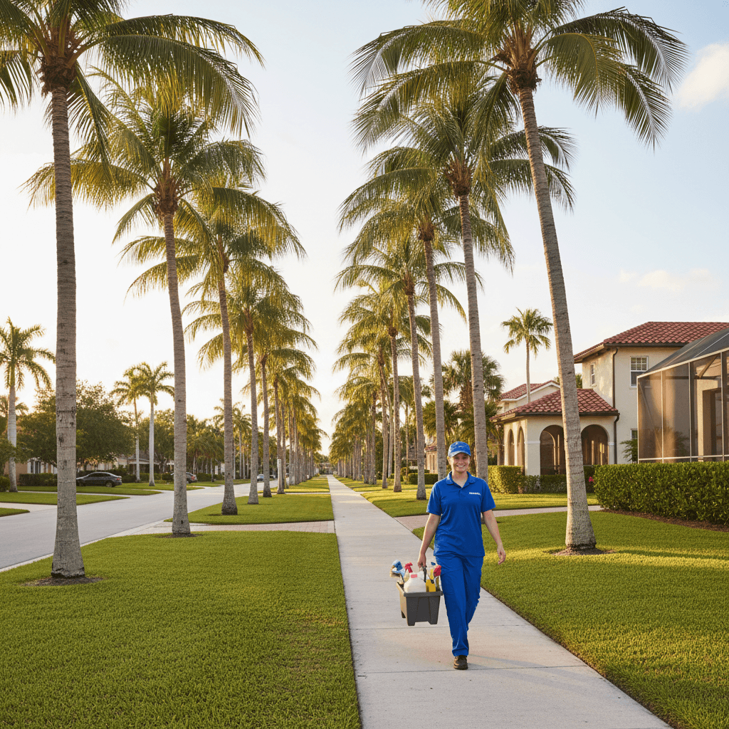 Professional cleaner in West Palm Beach residential neighborhood