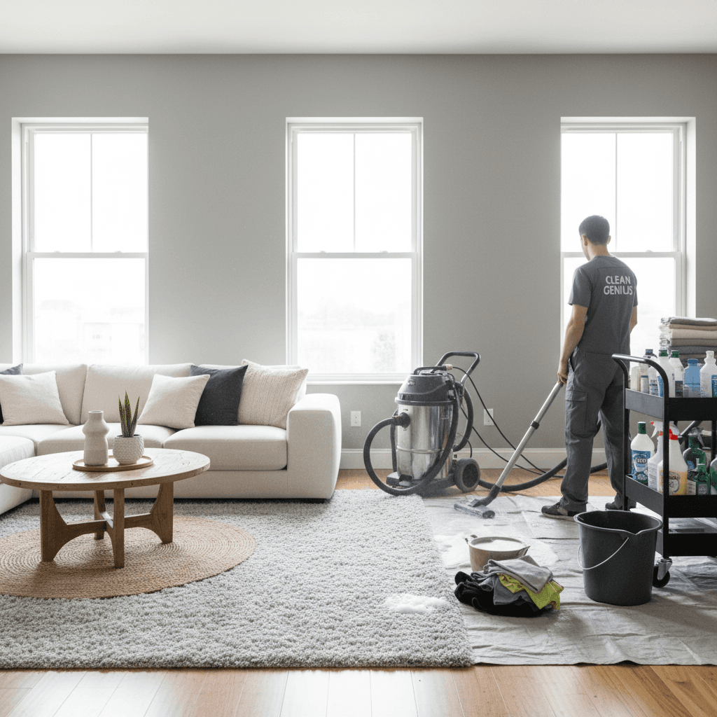 Living room before and after professional cleaning
