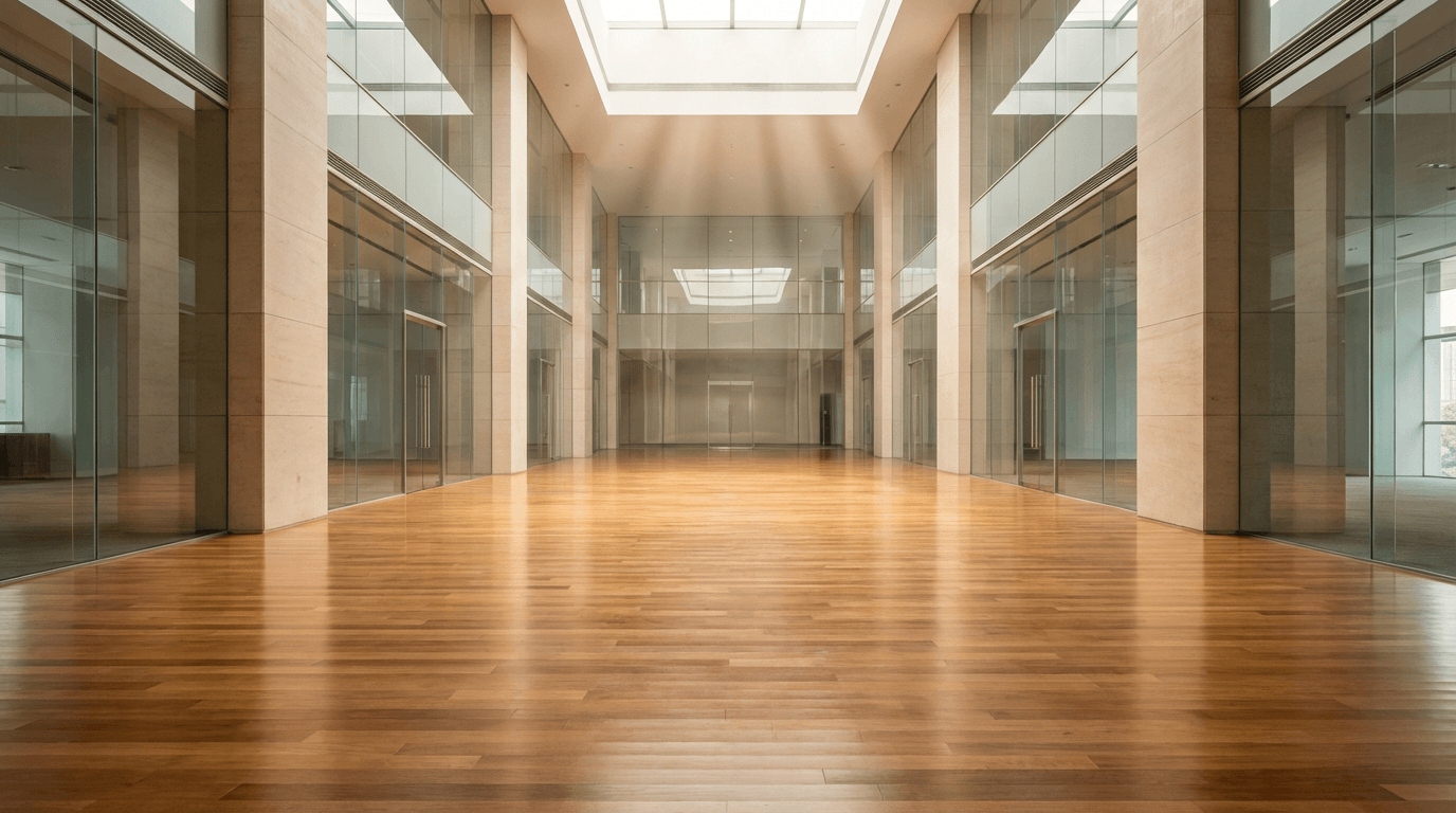 Commercial office lobby being professionally cleaned