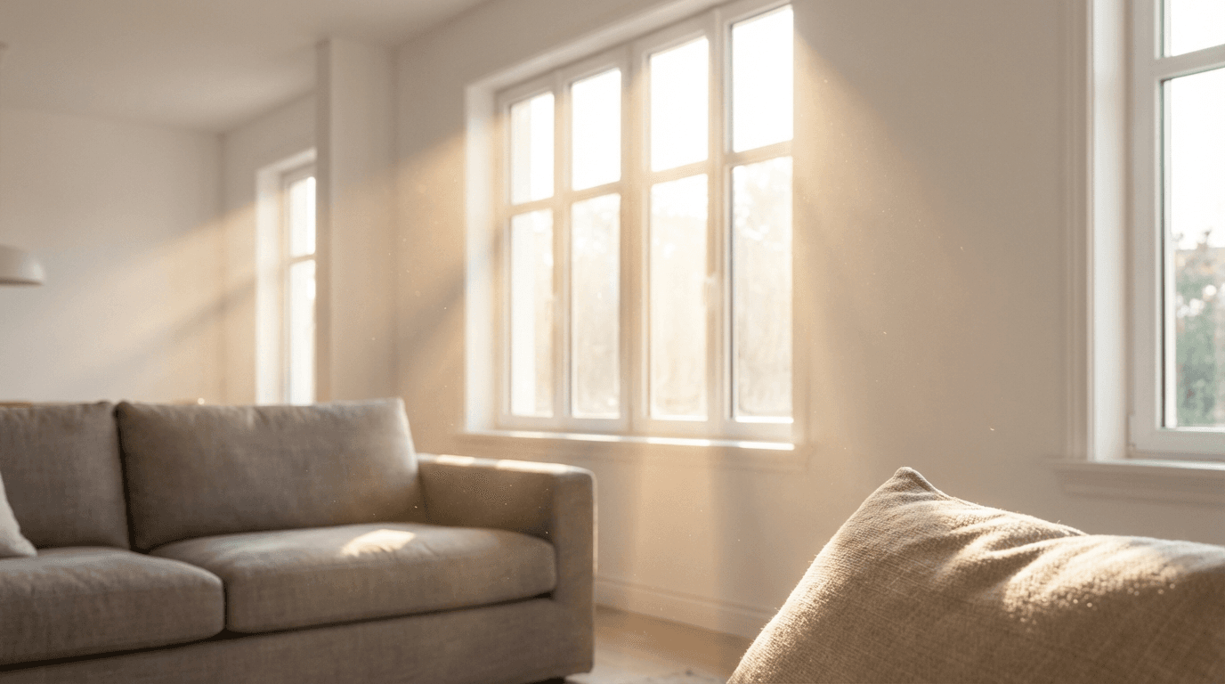 Professional cleaning an empty residential space window and frame